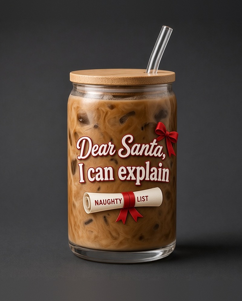 New release: Dear Santa, I can explain glass cup, $13, 16 oz