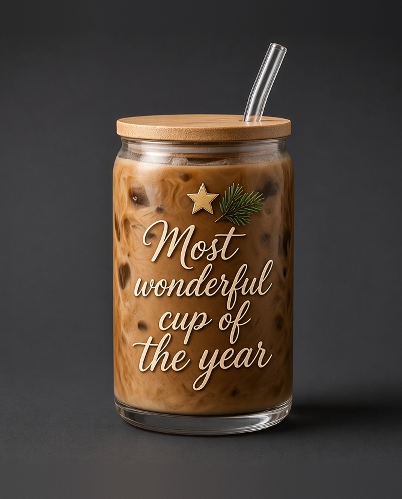 New release: Most wonderful cup of the year glass cup, $13, 16 oz