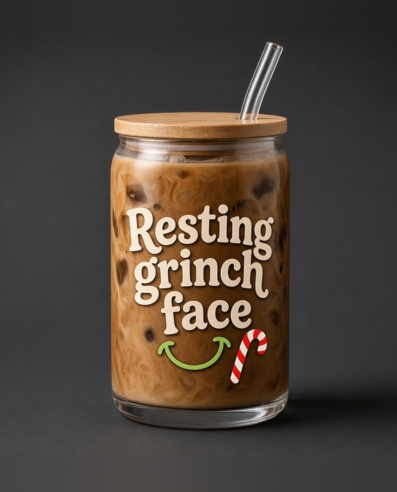 New release: Resting grinch face glass cup, $13, 16 oz